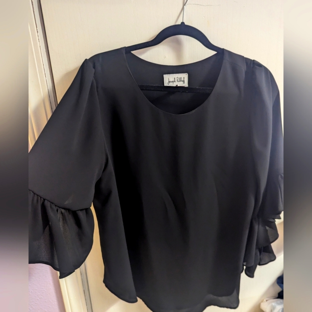 Joseph Ribkoff black blouse size 8 in USA sizing, see photo of tag for sizes in